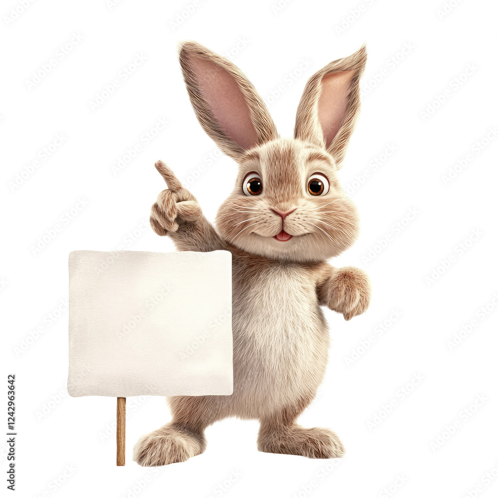 Fototapeta premium Cute bunny holding a blank sign with a joyful expression on its face