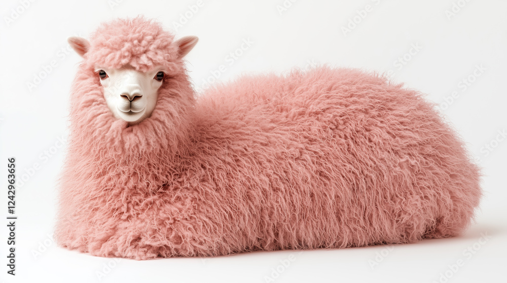 Obraz premium Cute Pink Alpaca on White Background, Soft and Whimsical, Generative AI
