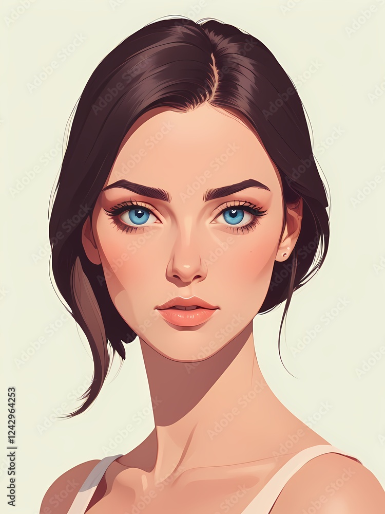 A digital illustration of a woman with blue eyes. A digital illustration of a woman with blue eyes.