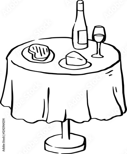 Dinner Table hand drawn illustration.
