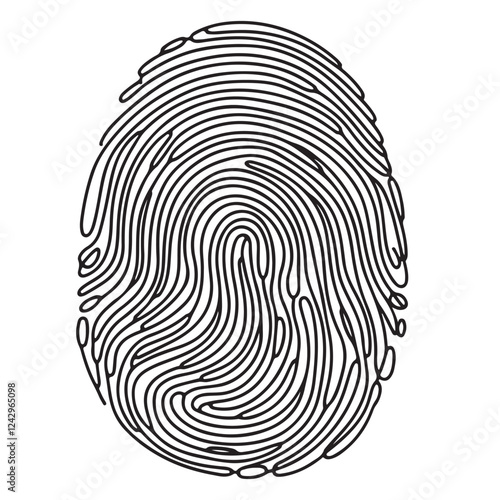 continuous one single black line art doodle drawing of fingerprint illustration on white background