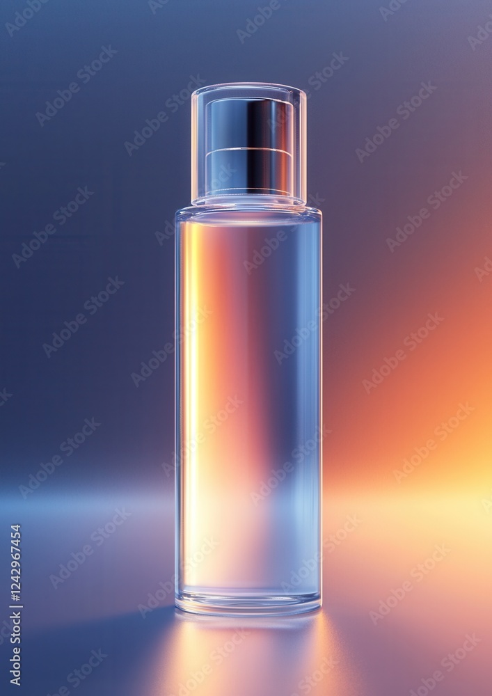 3d rendering of a glass perfume bottle. the bottle is tall and slender with a round cap on top. the body of the bottle is transparent, allowing the viewer to see the contents inside. 3d rendering of a glass perfume bottle. the bottle is tall and slender with a round cap on top. the body of the bottle is transparent, allowing the viewer to see the contents inside.