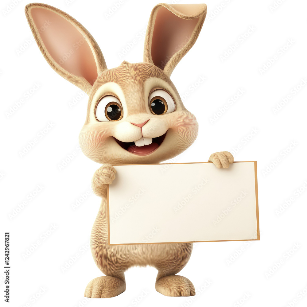 Cute cartoon rabbit holding a blank sign with a cheerful smile Cute cartoon rabbit holding a blank sign with a cheerful smile