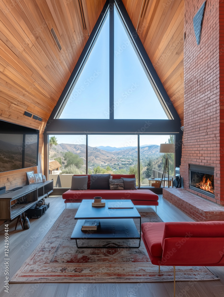 Spacious A-Frame House Living Room with Modern Design and Natural Light