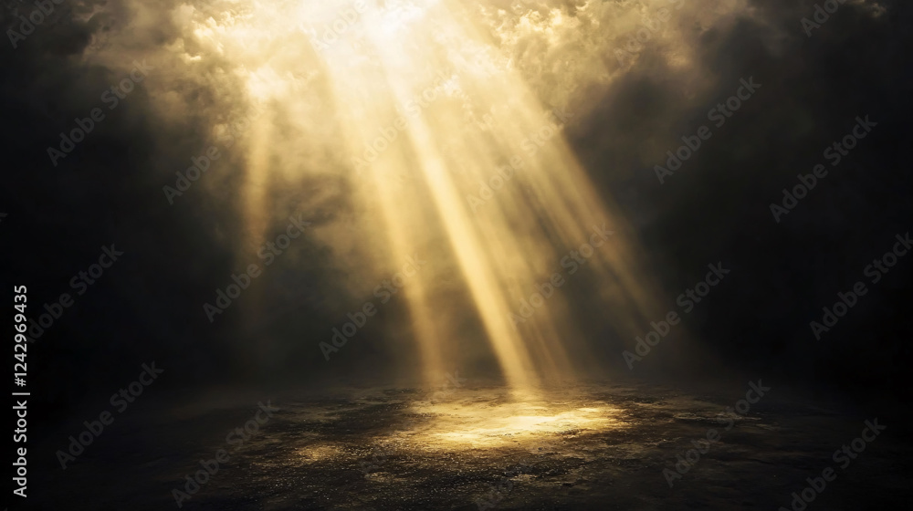 A beam of light symbolizes divine revelation, representing the first commandment as a concept of religious symbolism and sacred art. A beam of light symbolizes divine revelation, representing the first commandment as a concept of religious symbolism and sacred art.