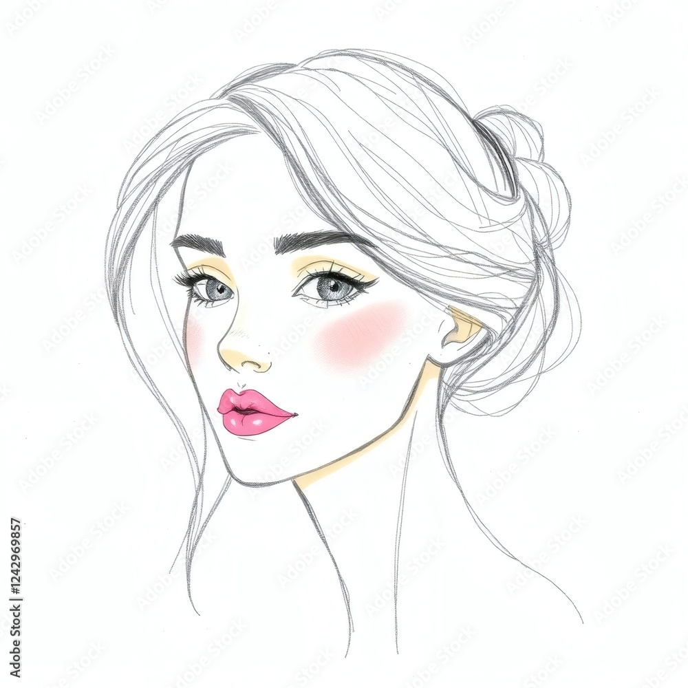 Beautifully drawn portrait of a girl with stylish hair and elegant makeup on a clean background Beautifully drawn portrait of a girl with stylish hair and elegant makeup on a clean background