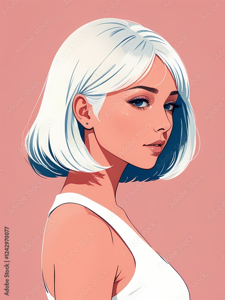 A woman with white hair and blue eyes. A woman with white hair and blue eyes.