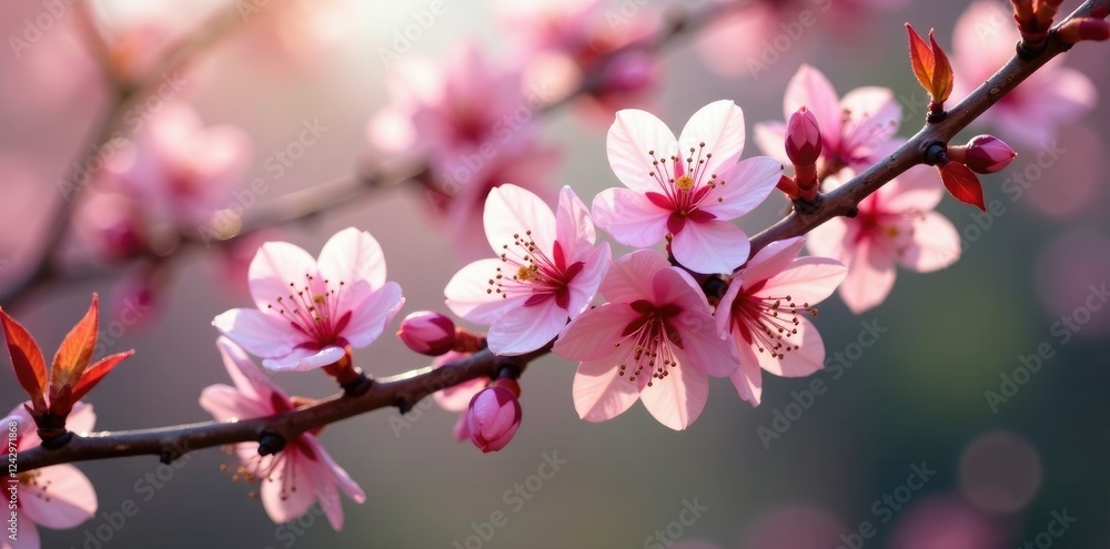Soft pink petals unfurl on bare tree branches, nature, wild cherry blossoms Soft pink petals unfurl on bare tree branches, nature, wild cherry blossoms
