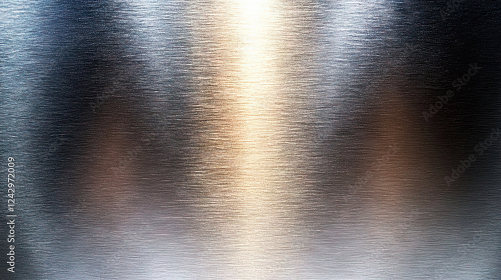 Fototapeta premium Shiny brushed metal background featuring fine horizontal texture and reflective surface, offering a sleek and industrial design