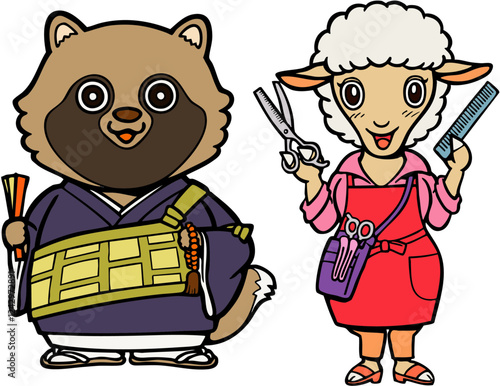 お仕事するタヌキとヒツジ