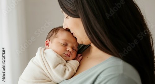 Wallpaper Mural Young hispanic mother holding sleeping newborn baby with affectionate expression Torontodigital.ca