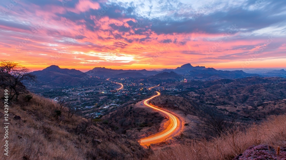 Fototapeta premium Motion effect of colorful light trails, resembling high-speed car light lines
