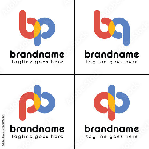 Letters bp pb bq qb Playful Logo, represent a fun, energetic, and joy