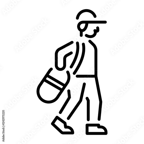 A line icon of a sports character caring bag on his shoulder 