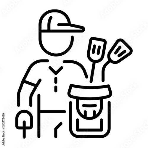 A line style icon of a golfer holding a caddy bag 