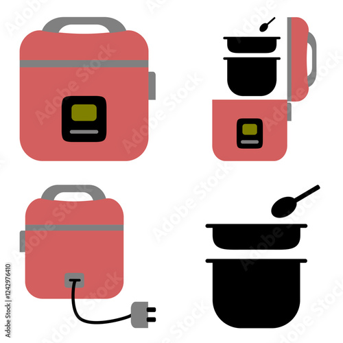 kitchen equipment icons of rice cooker vector illustration of electronic stuff home related 