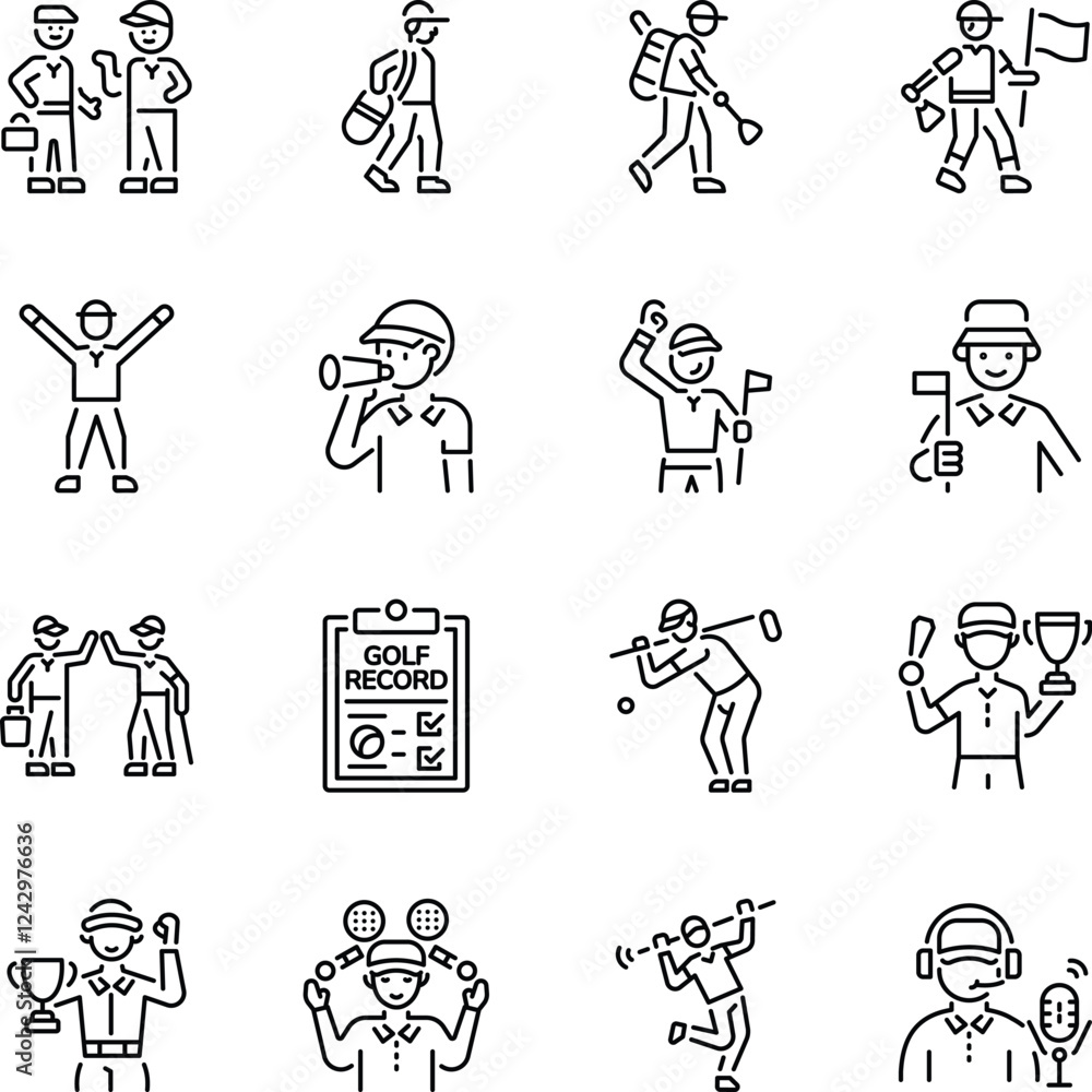 Set of Linear Style Golf Players Icons Set of Linear Style Golf Players Icons
