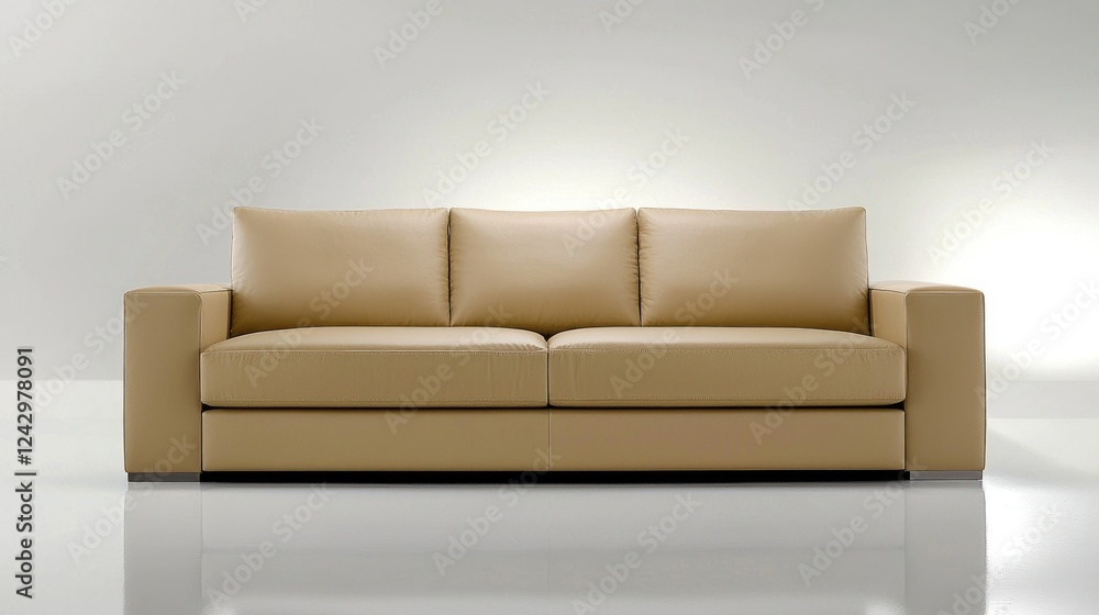 Beige Leather Sofa on Light Background Beige Leather Sofa on Light Background