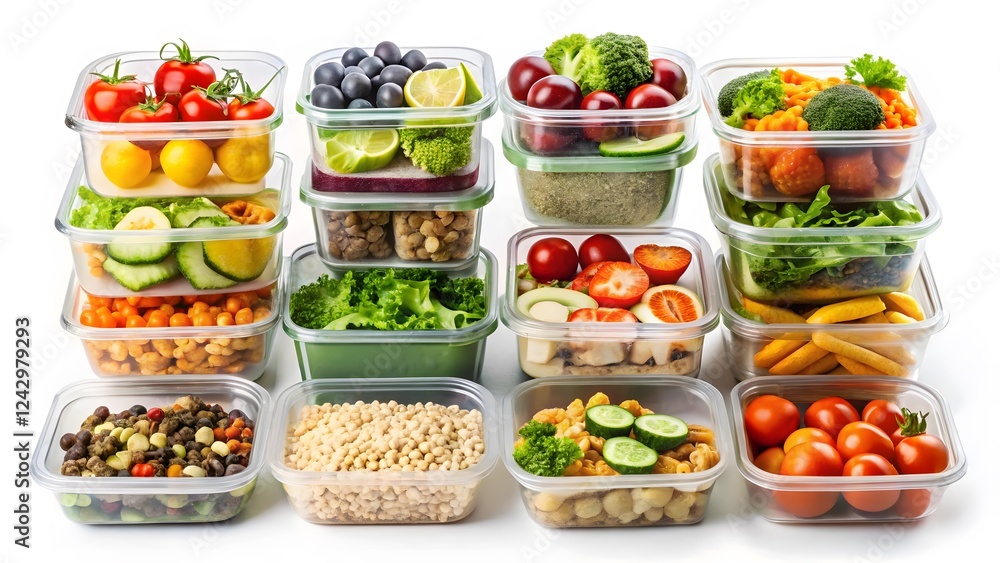 Stacked Food Containers with Healthy Meal Preps Stacked Food Containers with Healthy Meal Preps