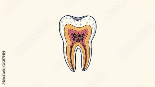 Artistic Tooth Cross-Section with Beautifully Integrated Floral Patterns photo