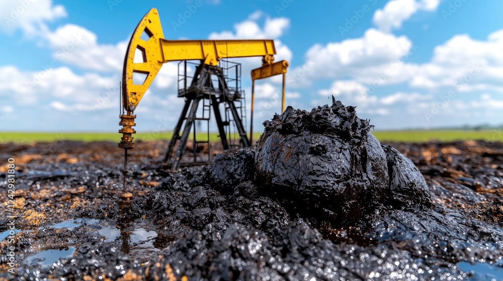 Oil pump extracting crude oil in field Oil pump extracting crude oil in field