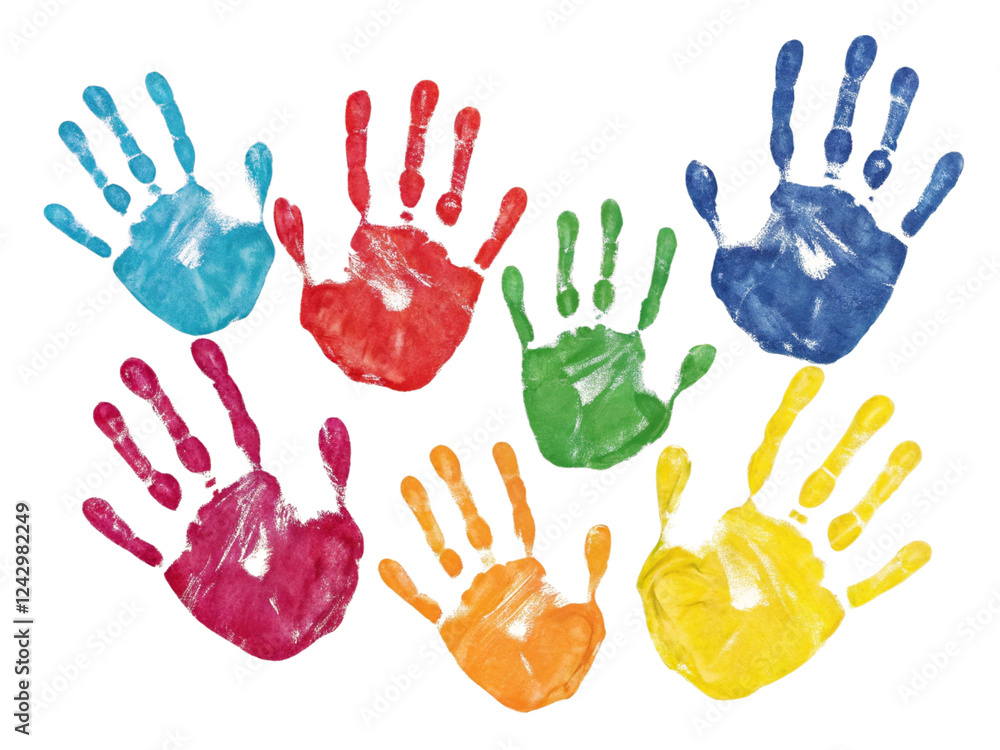 Colorful Handprint Art on Black Background Colorful Handprint Art on Black Background