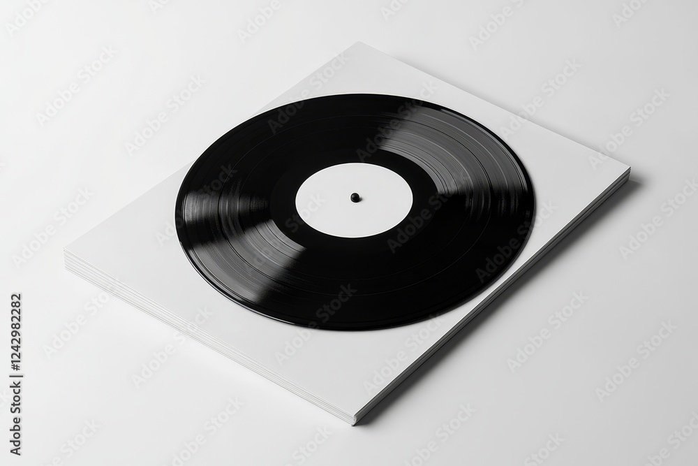 Fototapeta premium A template design of a blank cover and white label LP vinyl disc, shown in isolation.