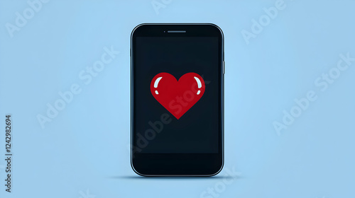 Mobile device displaying heart symbol digital world graphic design modern environment close-up view love concept