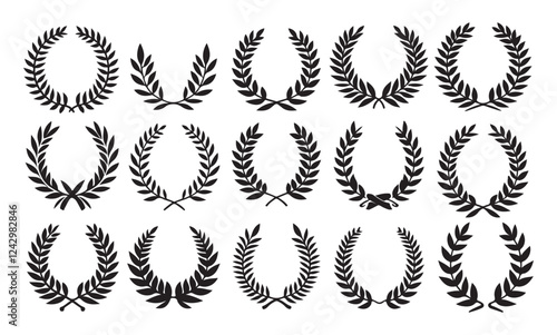 Laurel Wreath Vector Set. Collection of Foliate Award Wreaths for Cinema Festivals etc