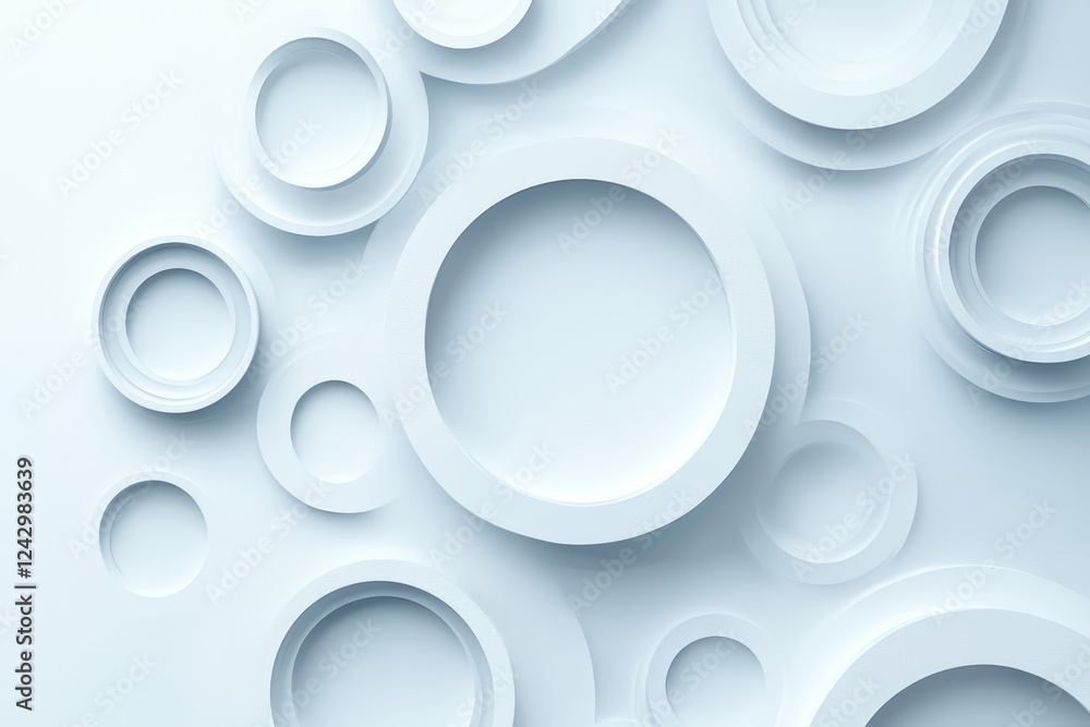 Illustration of white paper with 3D geometric rings. Minimalist design., Generative AI Illustration of white paper with 3D geometric rings. Minimalist design., Generative AI