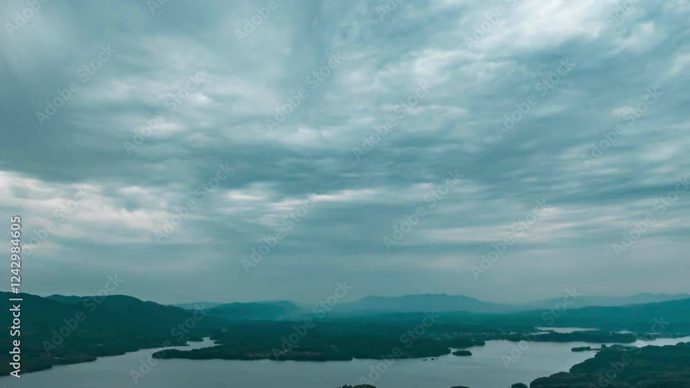 custom made wallpaper toronto digital4k aerial video of serene lake and mountains under cloudy sky, exploring nature's beauty in breathtaking landscape
