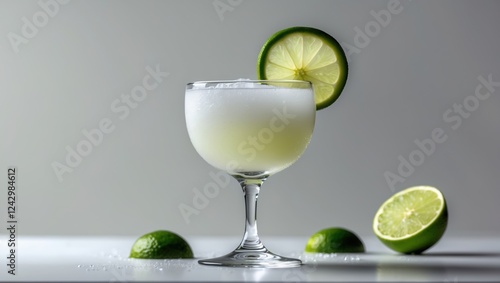 Refreshing lime cocktail with elegant presentation and citrus garnishes. photo