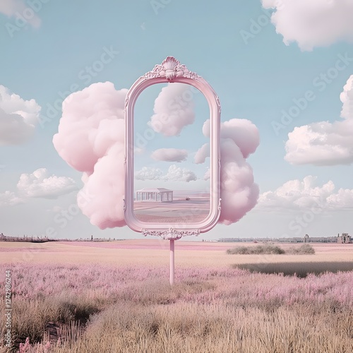 Pink Frame Shows Dreamy Sky & Fields
