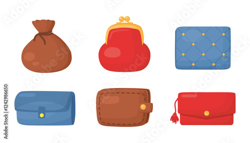Set of different wallets. Wallets on a white background. Vector illustration
