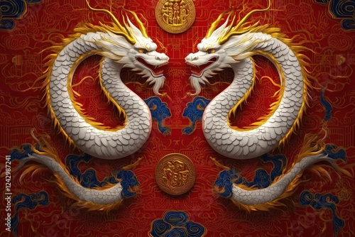 Wallpaper Mural Majestic Twin Dragons: A Symbol of Chinese Culture and Prosperity Torontodigital.ca