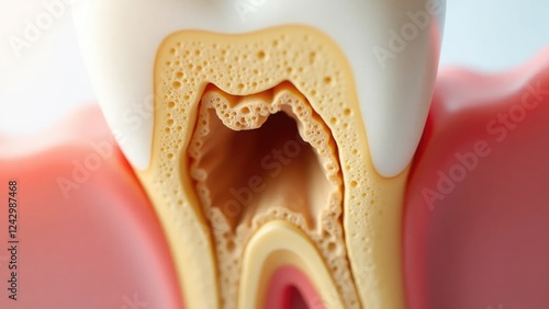 Close-Up Cross-Section of Tooth Anatomy Showing Tooth Decay and Cavity Details photo