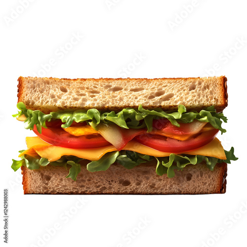 Delicious Sandwich, Freshly Made Sandwich with Ham, Cheese, Lettuce, Tomato Isolated on Transparent Background PNG photo