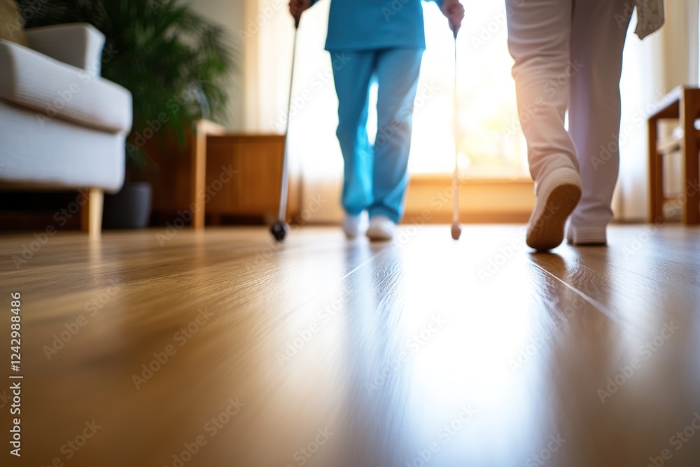 Fototapeta premium Elderly Care: Walking with Support and Dignity