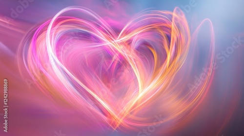 Swirling lights form a vibrant heart shape in an abstract display of color and motion