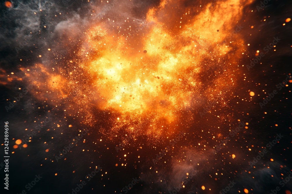 Abstract 3D rendering of dynamic particle collisions. Exploding clusters of glowing spheres., Generative AI Abstract 3D rendering of dynamic particle collisions. Exploding clusters of glowing spheres., Generative AI