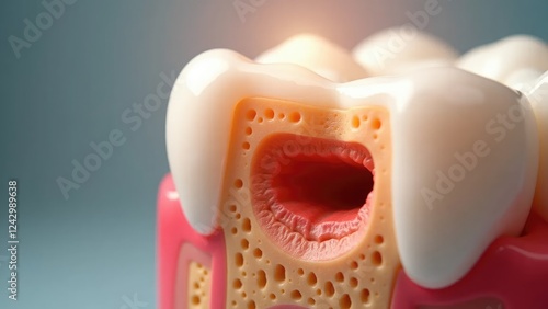 Close-Up Cross-Section of Tooth Anatomy Showing Tooth Decay and Cavity Details photo