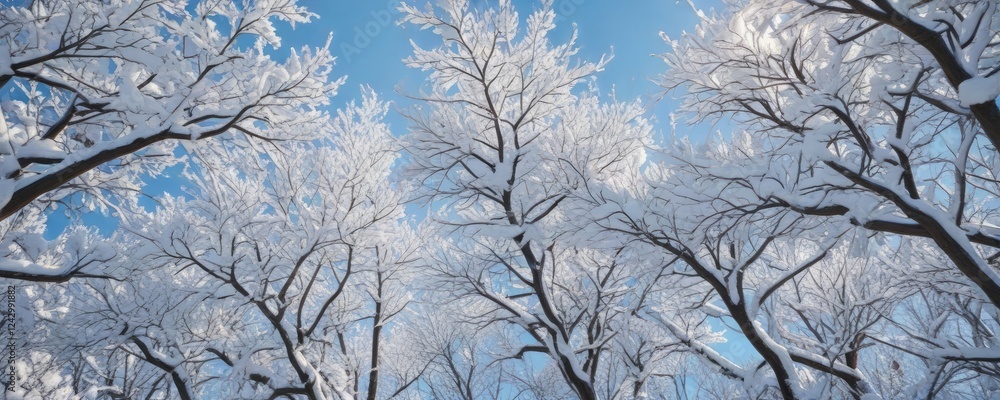 Snow-covered tree branches against a clear blue sky, alpbach, trees, scenery Snow-covered tree branches against a clear blue sky, alpbach, trees, scenery