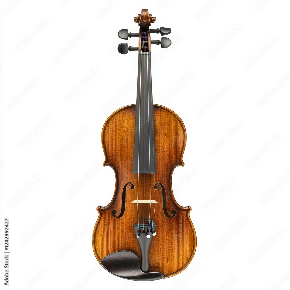 Fototapeta premium Elegant Wooden Violin on White Background Showcasing Craftsmanship