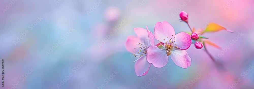 Flowers are floating in the air on a pink and blue background Flowers are floating in the air on a pink and blue background