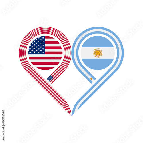 friendship concept. heart symbol icon of united states and argentina flags. vector illustration isolated on white background