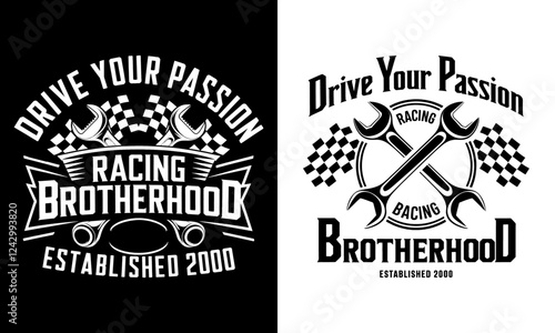 Ignite your passion for motorsports with this dynamic T-shirt design featuring "Drive Your Passion, Racing Brotherhood!" Perfect for racing enthusiasts and a great gift for anyone who loves speed 