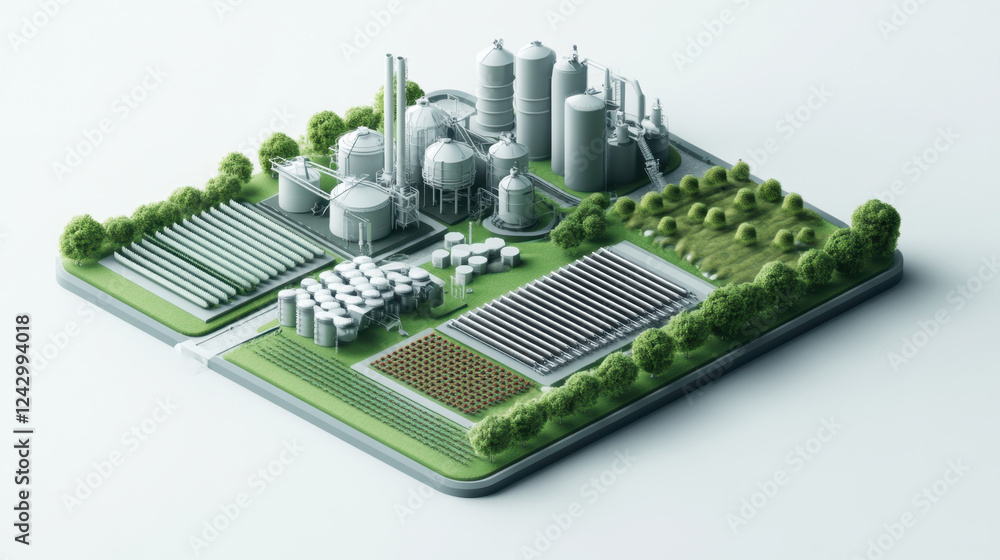 custom made wallpaper toronto digitalhigh-tech farmland with equipment, 3D isometric, future technology style, Isolated on pure white.