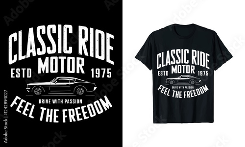 Celebrate your love for classic cars with this stylish "Classic Ride Motor" T-shirt! Established in 1975, this design highlights freedom and passion for driving, making it perfect for automotive enthu