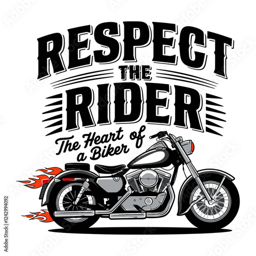 Show your passion for motorcycling with our "Respect the Rider" T-shirt design! This bold graphic celebrates the spirit of biking and the heart of every rider, perfect for enthusiasts who live