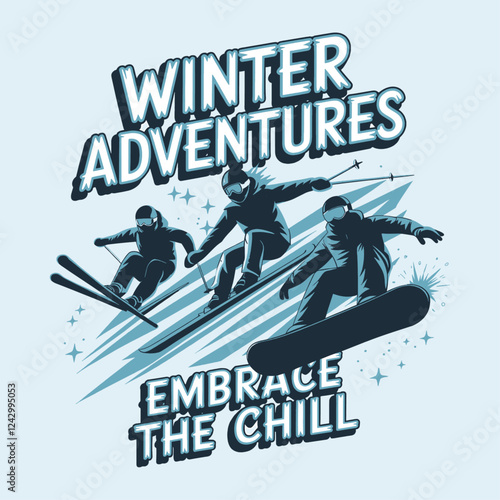 Gear up for exciting winter adventures with our "Winter Adventures - Embrace the Chill" T-shirt! Featuring thrilling designs of skiers and snowboarders, this shirt is perfect for those who love 